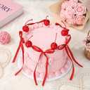 Shappy Cherry Bow Cake Decoration Pink Fake Cake with Realistic Artificial Cherries Toppers and Bows Coquette Room Decor for Birthday Wedding Bridal Shower Party Supplies Dessert Display Photo Props