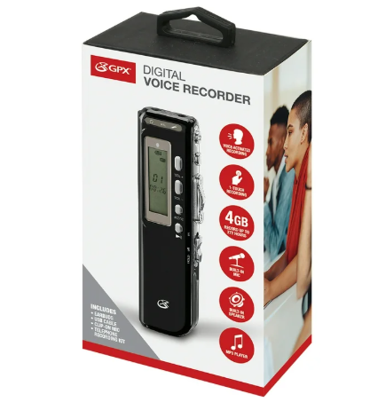 GPX 4-GB Digital Voice Recorder with Voice Activation, Black 