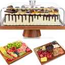 HouseJoy Acacia Wood Cake Stand Large 17" Rectangular Cake Holder, 2in1 Dessert Table Display Set & Charcuterie Board, Acrylic Cake Dome Cover for Cheese/Veggie/Desert /Chips & Dip