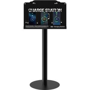 Floor Standing Cell Phone Charging Station with Fast Charigng Cables  8 Device Charging Dock for Office, Hotel & Public Spaces | Compatible with iPhone ipad Smartphone Tablets Android Port (Black)