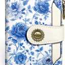 Icycay Floral Flowers Small Wallet Women RFID Blocking Bifold, Credit Card Holder, Zipper Coin Pocket, PU Leather, Compact, Travel, 4 ID Window, 14 Card Slots, Cash Purse, Ladies Woman Female Girls