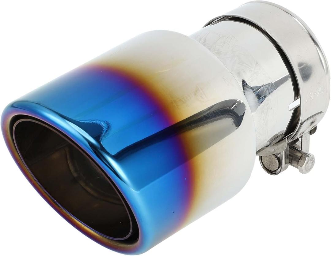 Double Wall Exhaust Tip Clamp Rear Tailpipe Car Clamp on Stainless Steel 2.5" Inlet 3.5" Outlet 6.7" Length 1 Set Silver Tone Blue