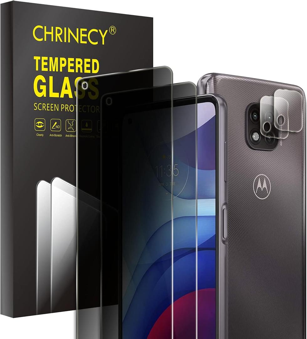[4 Pack] 2 Pack Privacy Screen Protector for Motorola Moto G Power 2021 with 2 Pack Camera Lens Protector, 9H Hardness Tempered Glass Screen Protector, Anti Spy Anti Peeping