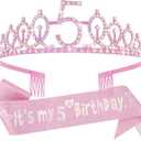 Canitor Birthday Decorations for Girls - Crown Tiara Sash Set and Headband Gift (5 years old)