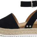 Soda Topic Open Toe Buckle Ankle Strap Espadrilles Flatform Wedge Casual Sandal (Black, us_footwear_size_system, adult, numeric, medium, 8)