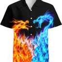 Blue Orange Dragon Mens Funny Hawaiian Shirts 3D Graphic Button Down Short Sleeve Tropical Holiday Beach Aloha Shirt (Black, XXL)