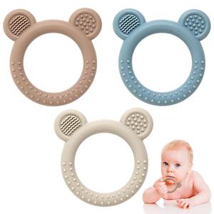 Eascrozn Teething Toys for Babies 0-6 Months, 3 Pack Silicone Baby Toys 6 to 12 Months, BPA Free Soft Textured Teething Relief Soothing Sore Gums Baby Essentials