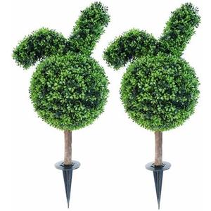 TNOUSE 31.5'' Artificial Bunny-Shaped Topiary Tree with Boxwood Ball Tree Decoration, Faux Rabbit Potted Plant for Indoor and Outdoor Easter Holiday Garden Porch Decor