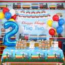 Chugga Chugga Two Two Party Decorations,Train 2nd Birthday Party Supplies, 2nd Birthday Decorations for Boys Include Banner, Tablecloth, Balloons, Cake Topper, Train Birthday Supplies