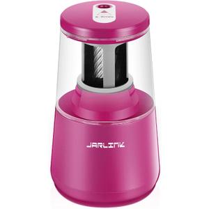 JARLINK Electric Pencil Sharpener, Heavy-Duty Helical Blade to Fast Sharpen, Auto Stop for No.2/Colored Pencils(6-8mm), AC Adapter/Battery Operated in School Classroom/Office/Home (Pink)