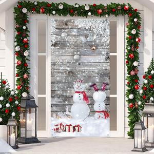 Tiamon Christmas Winter Snowman Door Cover Wonderland Door Decorations Snowflake Banner for Front Door Porch Xmas Winter Holiday Party Supplies Decor, 71 x 35 Inches