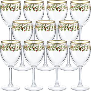 Nitial 12 Pcs Christmas Wine Glasses Set, 6.8 oz Festive Holiday Drinkware with Stem Wineglass Gift, Ideal for Red or White Wine at Christmas Dinners, New Years Family Party Gatherings (Holly Berry)