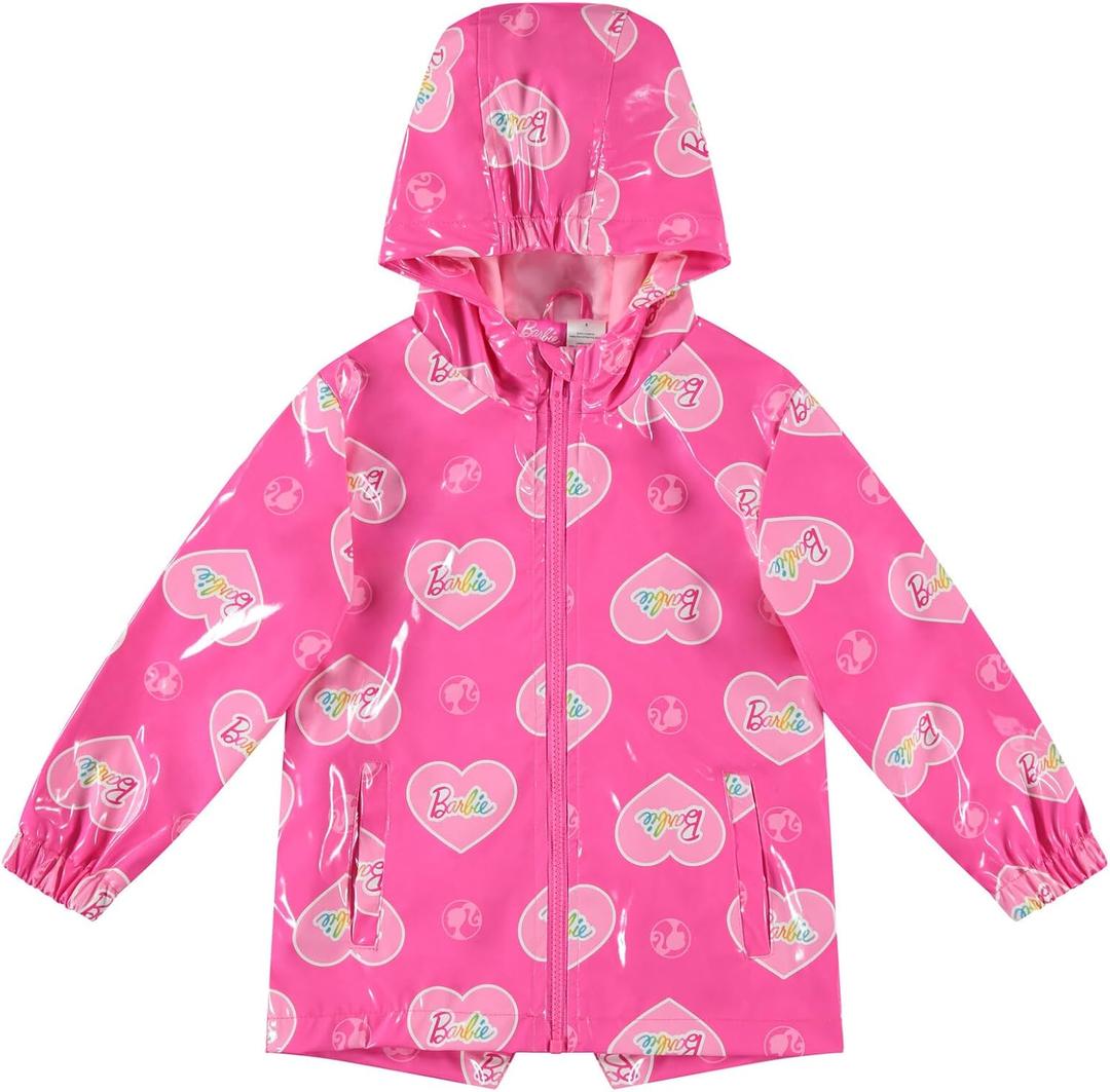 Barbie Girls Zip Up Waterproof Rain Jacket Little Kid to Big Kid Sizes (4-14-16) (Pink)