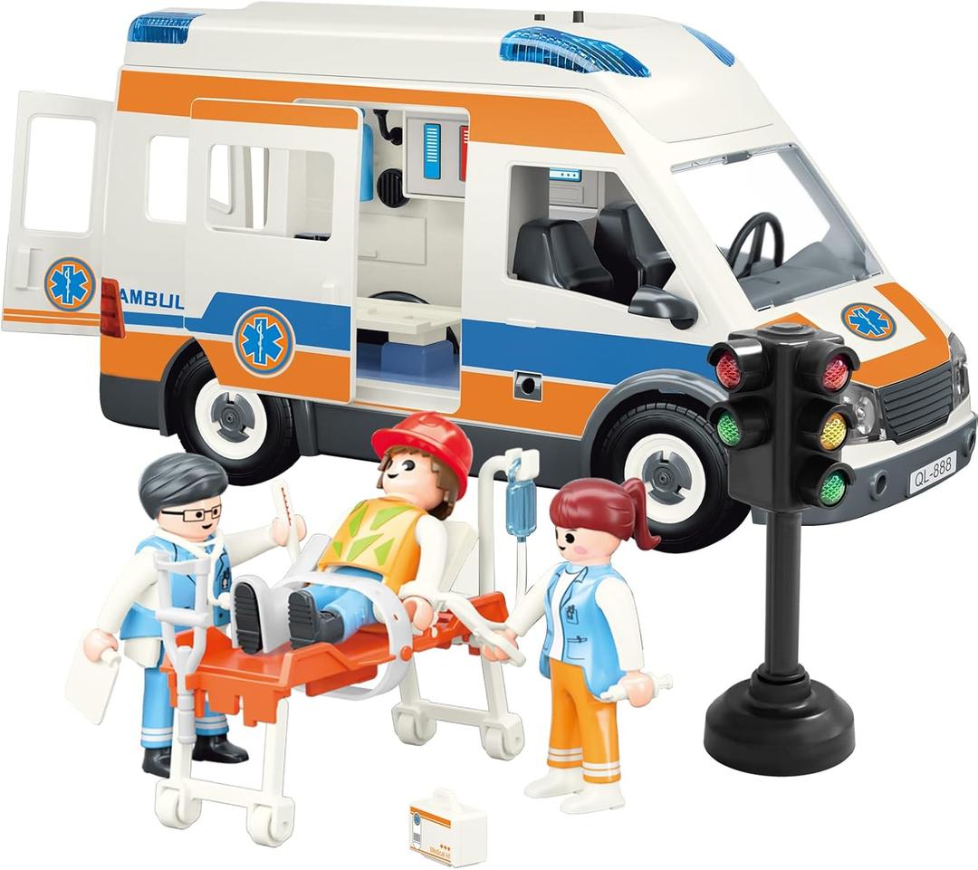 Ambulance Toy Truck for Kids 3-8, Large Toy Cars with Lights & Sounds, Emergency Vehicle Toddler Toys, Rescue Role Playset Play & Learn Toddler Toys Ages 3 4 5 6 7 8 9 10 11 12(Ambulance)