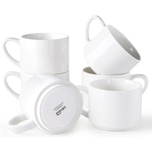GBHOME 14 OZ Coffee Mugs Set of 6, Stackable Ceramic Mugs for Men, Women, Modern Coffee Mugs With Stable Base for Latte, Tea, Cappuccino. Dishwasher & Microwave Safe, White
