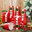 50Pcs Christmas Santa Plastic Cups, 16 oz Santa Belt Design Red Black White Disposable Drinking Cup Xmas Holiday Party Drinkware Table Decor for Xmas Winter Party Beverage Drink Supplies