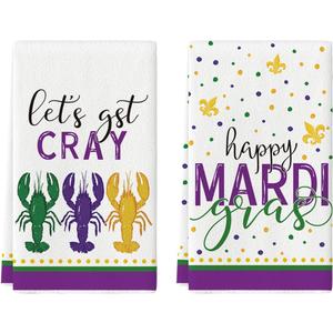 Artoid Mode Lobster Iris Happy Mardi Gras Kitchen Towels Dish Towels, 18x26 Inch Farmhouse Decoration Cleaning Set of 2