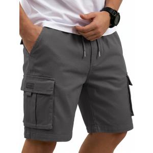 COOFANDY Mens Cargo Cotton Twill Cargo Shorts Drawstring Stretch Elastic Waist Casual Work Short with 5 Pockets (Gray, XL)