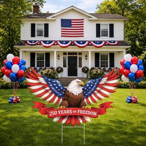 4th of July Decoration Outdoor 250th Anniversary Yard Sign Freedom America Patriotic Eagle Garden Stakes Independence Day Lawn Porch Decor for Home Party Pathway Front Door Yard Patio Decor