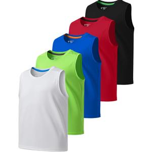 5 Pack: Boys' Athletic Tank Tops Dry Fit Sleeveless Shirts, Youth Kids Performance Workout Clothes (Set 4, Medium)