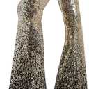 EVALESS Women Sequin Pants Sparkly Glitter High Waisted Wide Leg Flare Trousers Bell Bottom Night Out Clubwear (Large, Gradient Gold Black)