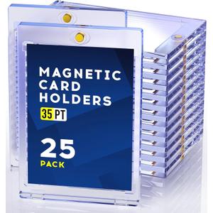 Basthalan 25ct Magnetic Card Holder, 35pt One Touch Card Holder, U-V Protectors Hard Plastic for Trading Cards, Magnet Case, Sports, Game, Football, Baseball Cards Holders