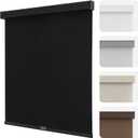Joydeco 100% Blackout Roller Shades Cordless Blinds for Windows, Free-Stop Shades, UV Protection, Natural Woven Blinds for Home and Office, Light-Proof Aluminum Cover (34.5" W x 75" H, Coffee)