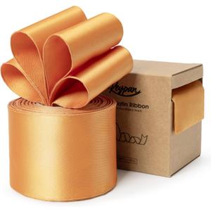 Orange Satin Ribbon Double-Faced Wired Ribbons for Gift Wrapping Flower Bouquet Bows Wedding Invitation Christmas Decor Crafts 2-1/2 Inch 10 Yards