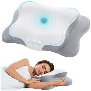 Cervical Pillow for Neck Pain Relief, Cooling Contour Memory Foam Pillows Support Odorless Ergonomic Neck Pillow Adjustable Orthopedic Bed Pillow for Side Back Stomach Sleeper with Pillowcase (NX