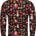 TUNEVUSE Holiday Season Gift-Mens Christmas Shirt Novelty Ugly Santa Claus Long Sleeve Funny Button Down Shirt for Party (Black, L)