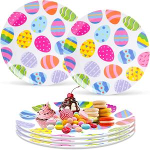 6 Pcs Easter Egg Salad Plates, 10 Inch Melamine Plates Multicolored Ceramic-Like Egg Dinnerware for Spring Easter Party, Ideal for Salad, Dessert & Holiday Gifts