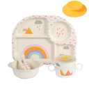 shopwithgreen 7Pcs/Set Bamboo Kids Dinnerware Set - Children Dishes - Food Plate Bowl Cup Spoon Fork Set Dishware, Cartoon Tableware, Dishwasher Safe Kids Healthy Mealtime, BPA Free (Rainbow)