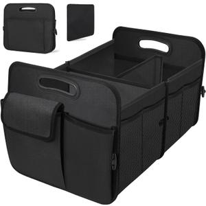 Trunk Organizer, Collapsible Waterproof Multi-Functional car Trunk Grocery Organizer Storage for SUVs & Sedans, Car Accessories for Women/Men, 3 Compartments, Black