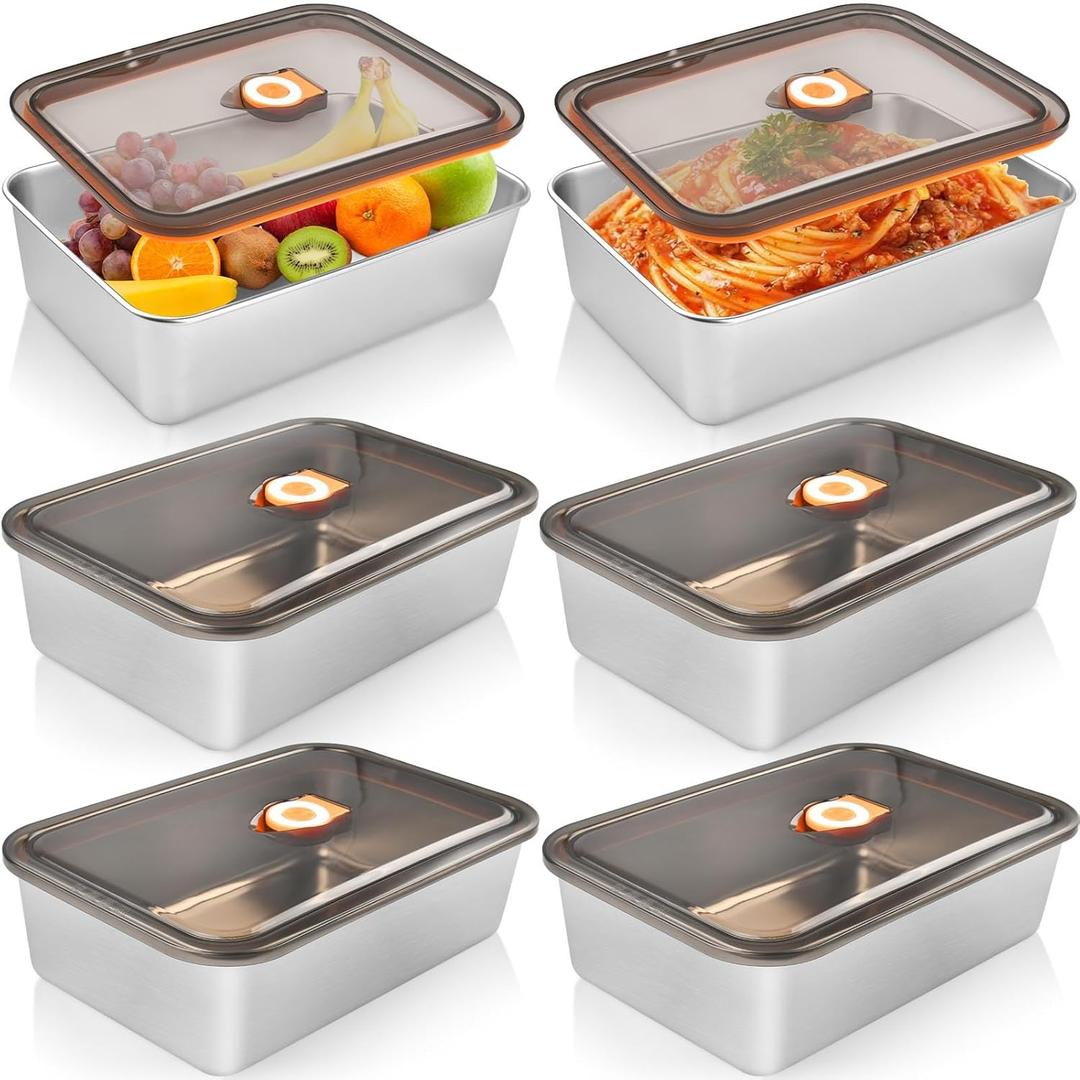6 Pcs Stainless Steel Food Storage Containers with Airtight Lids,52 oz Leak Proof Outdoor Lunch Container, Metal Bento Box for Travel Picnic,Meal Prep, Fruit Snack-Oven/Dishwasher/Freezer Safe 