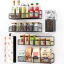 DTUQYX Spice Rack Wall Mounted 6 Pack: 100% Metal & Strong Adhesive Spice Organization for Kitchen Cabinet/Pantry Door, No Drill Hanging Seasoning Organizer with Paper Towel Holder, Utensil Caddy