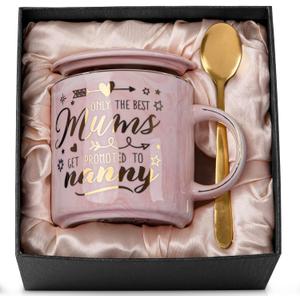 Best Nanny Gifts for Mothers Day, 14oz Pink Marble Ceramic Coffee Mug with Gold Print, Presents for Grandma from Grandkids, Mother's Day Thanksgiving Day Birthday Christmas for Nanny, Nice Gift Boxed
