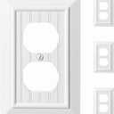 Beadboard Outlet Covers Wall Plates, Bamboo Fiber Light Switch Covers, Natural Material Electric Receptacle Decorative Switch Plate Outlet Cover (Pure White, 1 Gang Duplex 4 Pack)