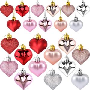 3 x 36 Pcs Valentine Heart Shaped Ornaments, Rose Gold Silver Pink Red Heart Ornaments for Mother's Day Christmas Wedding Anniversary Valentines Day Hanging Decorations