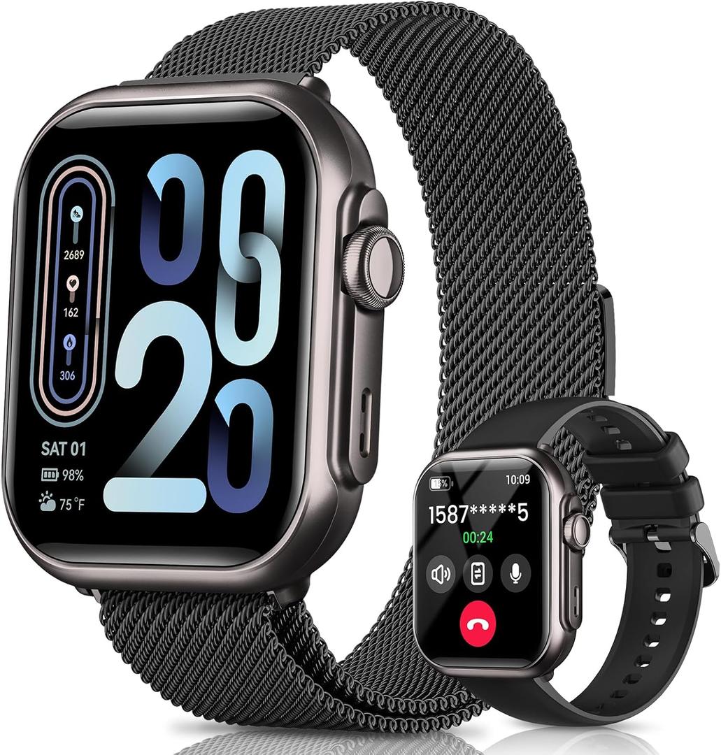 Smart Watch for Women for iPhone Android: 1.85"Smartwatch with Make/Answer Call Sleep Heart Rate SpO2 Blood Pressure Monitor IP68 Waterproof 120+Sport Mode Fitness Tracker 1000mAh Battery 2Bands Black