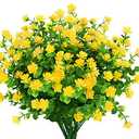 KLEMOO 6 Bundles Outdoor Artificial Fake Flowers UV Resistant No Fade Boxwood Faux Plastic Plants for Garden Patio Porch Window Box Home Wedding Farmhouse Décor (Yellow)