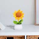 UKCOCO Crochet Sunflower Potted Plant 5.51x2.95x2.16In Hand-Knit Wool Décor – Zero-Maintenance Artificial Flower for Desk, Shelf, Car Dashboard – Cheerful Gift for Home & Office
