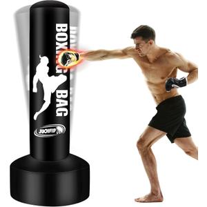 69'' Free Standing Punching Bag for Adults, Boxing Equipment Kicking Bag Inflatable Kick Boxing Bag with Stand for Training MMA Muay Thai Fitness