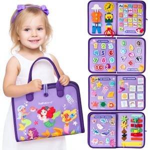 hahaland Busy Board Montessori Toys - 3 Year Old Girl Gifts Bithday Gift Ideas 3rd - 8 in 1 Preschool Learning Activities - Educational Toys Little Girls Age 3 Travel Busy Book for Airplane Car Rides