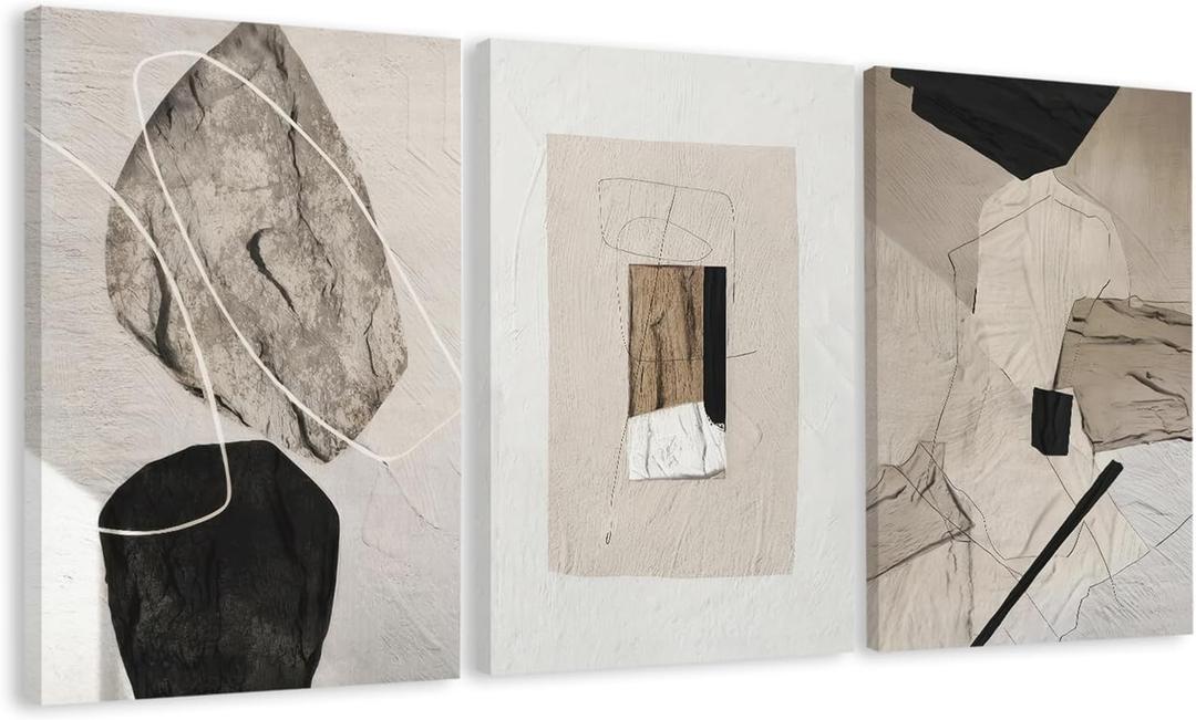 EJPFOGV Triptych Neutral Abstract Wrapped Canvas Wall Art 16x24 inches x3