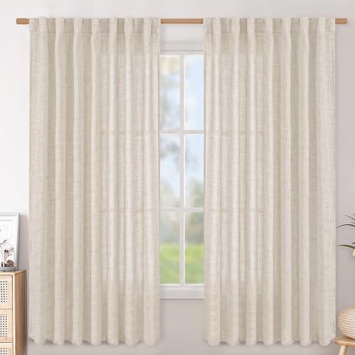 BGment Linen Curtains 63 Inch Length 2 Panels for Living Room, Back Tab Textured Window Drapes Light Filtering for Bedroom Dining Room Farmhouse Laundry Rod Pocket, 60 Inch Wide Each Panel