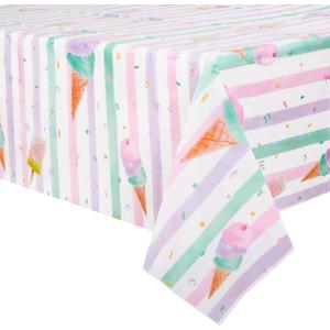 WERNNSAI Ice Cream Table Cloth - 2 Pack 108'' X 54'' Sprinkle Tablecloths Ice Cream Party Decorations Summer Table Cover for Kids Girls Popsicle Birthday Party Baby Shower Supplies (Pink)