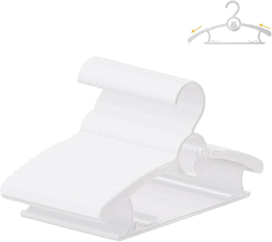 50 Pack Baby Hangers, 11"-14" Adjustable Infant Hanger, Non-Slip Kids Hanger, Space Saving Plastic Hangers for Girl Boy Toddler Kids Child (White)