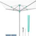 SONGMICS Umbrella Drying Rack, Retractable Outdoor Drying Rack, Height Adjustable, 164 ft Long Clothesline, Holds 5 Laundry Loads, for Garden, with Ground Spike, Cover, Silver and Green ULLR301E01 (66.9"D x 66.9"W x (47.6"-72")H)