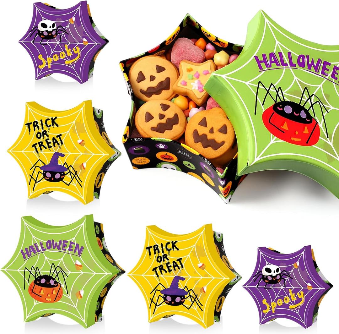 2 x Colarr 6 Pcs Halloween Boxes for Gifts Spider Web Gift Box with Lids Paperboard Trick or Treat Candy Containers Hexagon Cookie Containers for Bakery Supplies Storage Birthday Party(Bright)