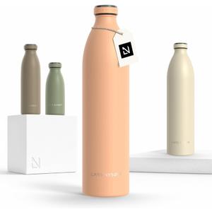LARS NYSM Stainless Steel Insulated XL Water Bottle 12oz 17oz 25oz 34oz 51oz | Insulated Thermo Flask for Hot and Cold Beverages | Leakproof Drinking Bottle (Creamy Peach, XL 1500ml)